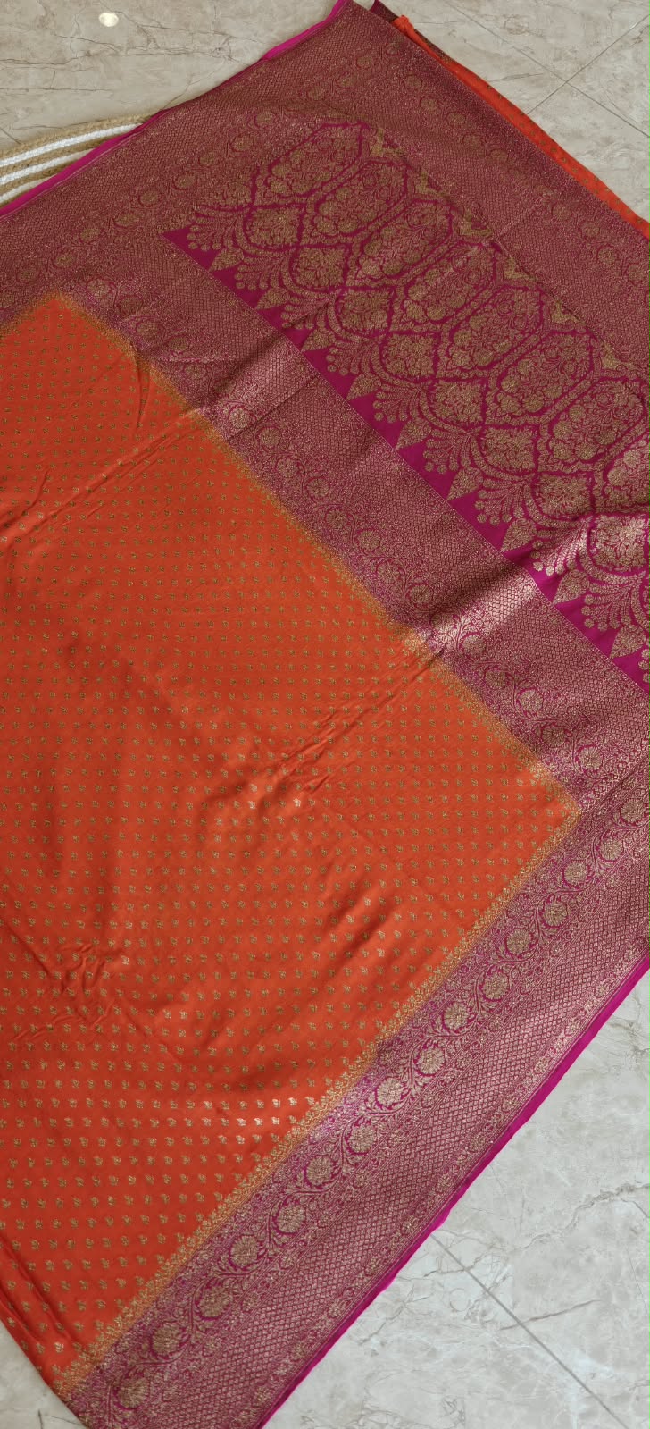 Pure Kaddi Crepe Georgette Orrange with Pink PSS-937