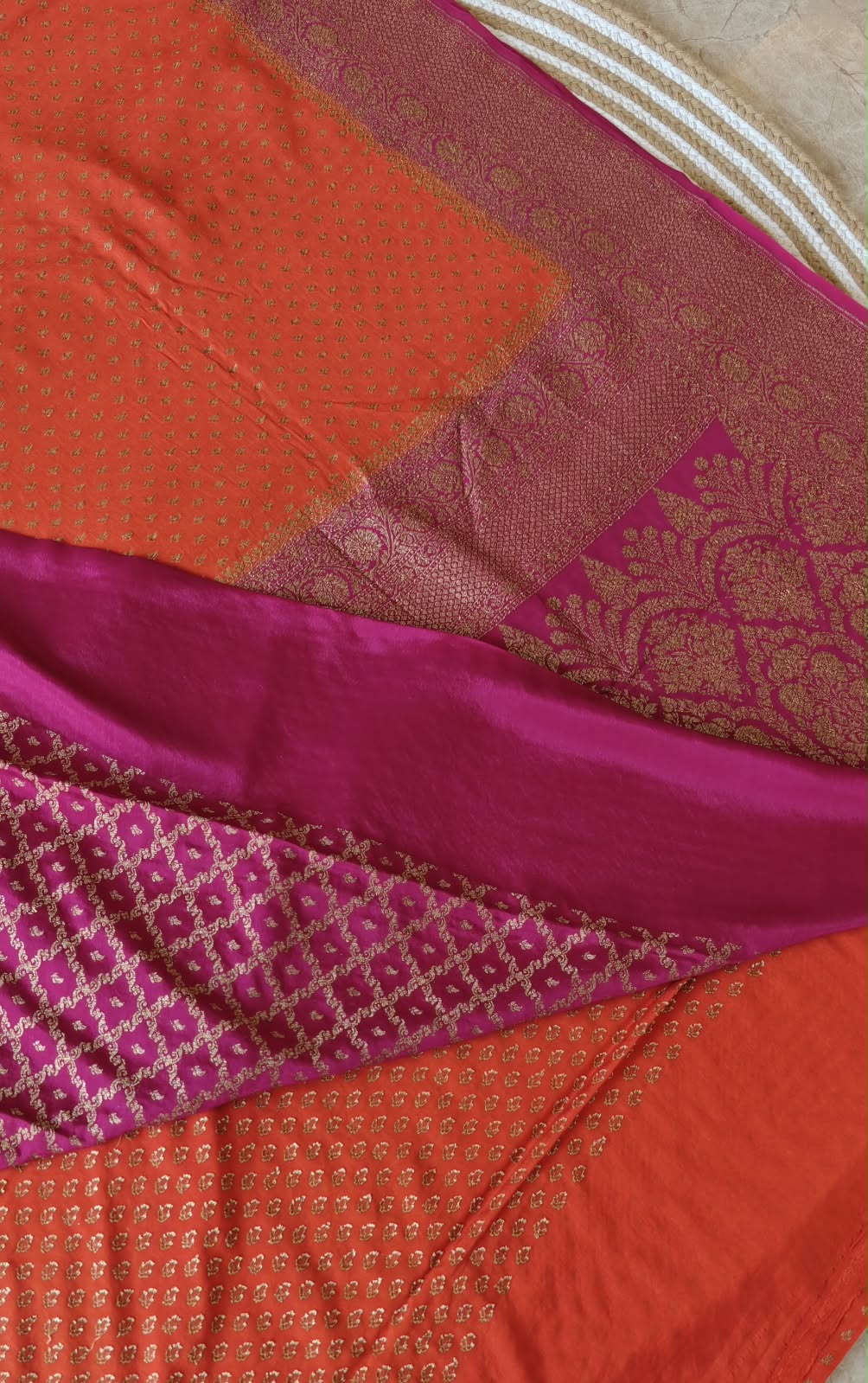 Pure Kaddi Crepe Georgette Orrange with Pink PSS-937