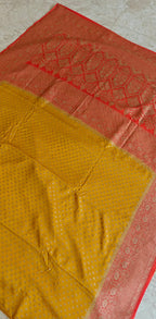 Pure Banarasi Kaddi Crepe Georgette Mustard with Orrange PSS-937