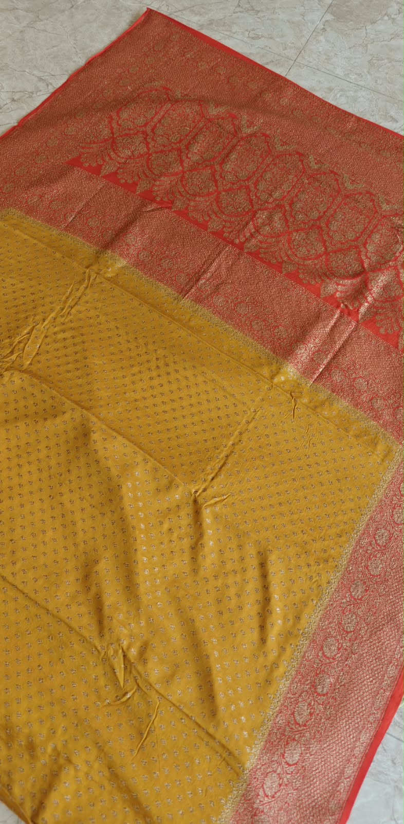 Pure Banarasi Kaddi Crepe Georgette Mustard with Orrange PSS-937