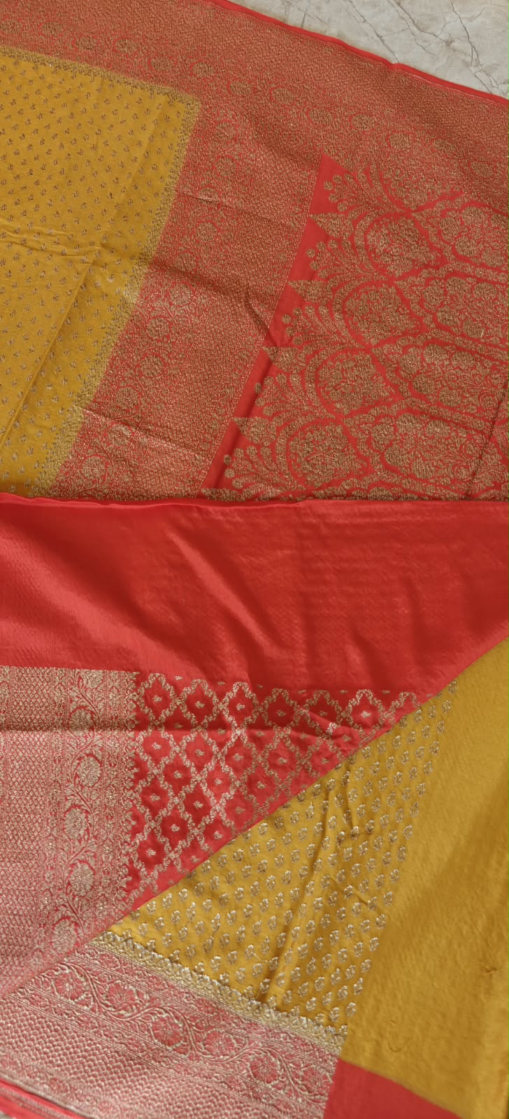 Pure Banarasi Kaddi Crepe Georgette Mustard with Orrange PSS-937
