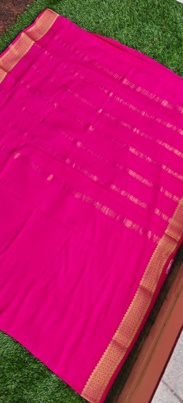 Pure Mysore Crepe Silk Sarees  Rani Pink 120gsm PMS-387