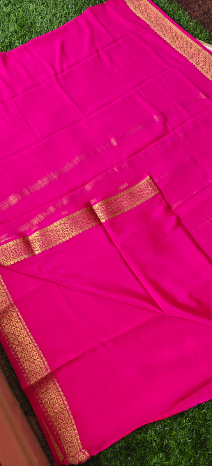 Pure Mysore Crepe Silk Sarees  Rani Pink 120gsm PMS-387