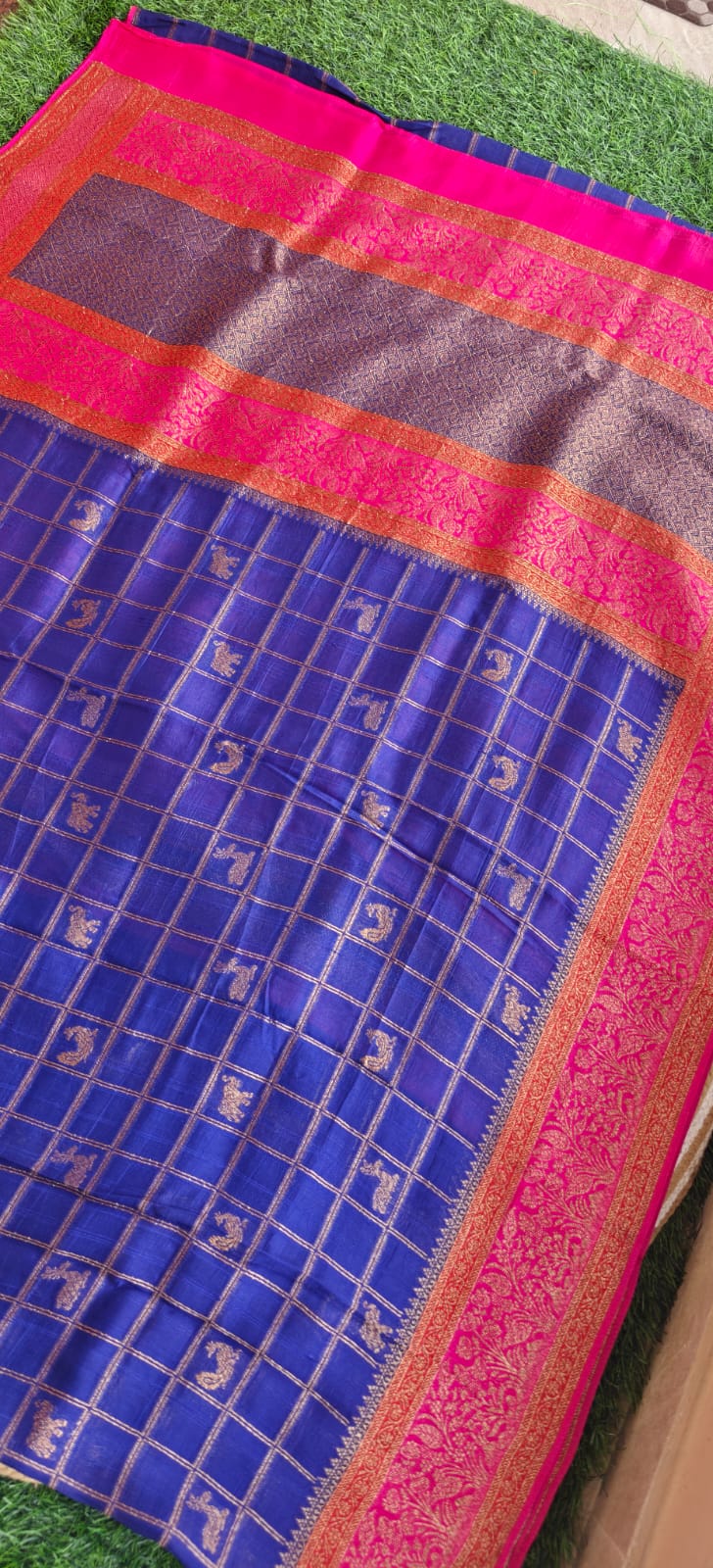3D Tusser Neavy Blue with Pink SS-349