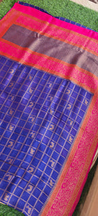 3D Tusser Neavy Blue with Pink SS-349