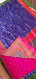 3D Tusser Neavy Blue with Pink SS-349